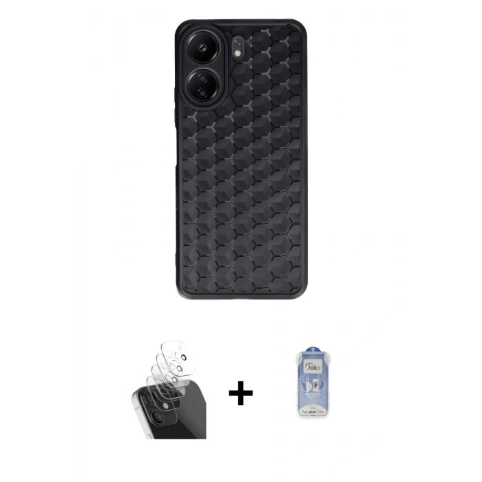 MARSİLYAN™- Redmi 13C Kılıf Zirve Form - Siyah Joko Magic 5D Cam + Kamera Lens Koruma Cam - SF