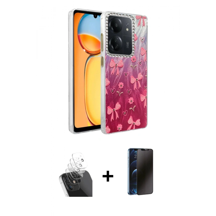 MARSİLYAN™- Redmi 13C Kılıf Zirve Modern Prime - Siyah 3D Antistatik Hayalet Cam Ekran Koruyucu + Kamera Lens Koruma Cam - SF