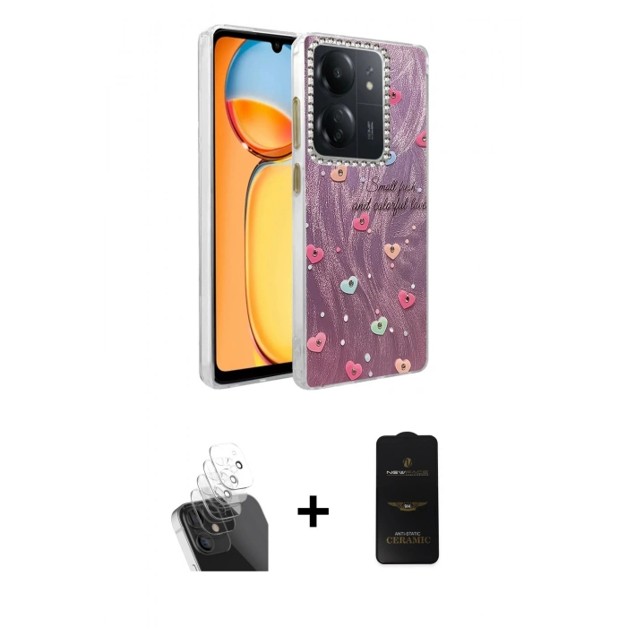 MARSİLYAN™- Redmi 13C Kılıf Zirve Modern Prime - Siyah 6D Antistatik Mat Seramik Hayalet Nano Ekran Koruyucu + Kamera Lens Koruma Cam - SF