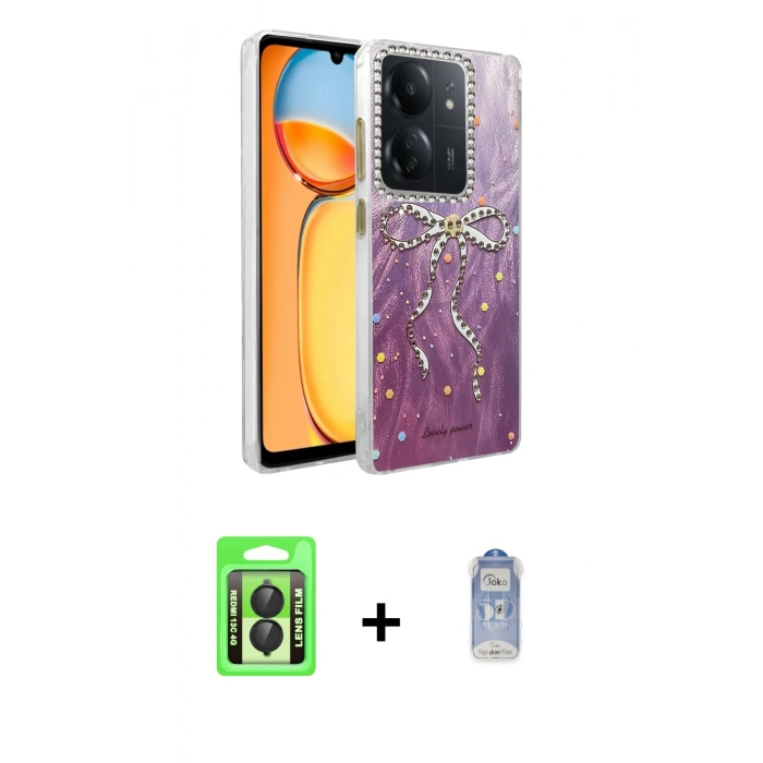MARSİLYAN™- Redmi 13C Kılıf Zirve Modern Prime - Siyah Joko Magic 5D Cam + Raze Metal Kamera Lens - SH