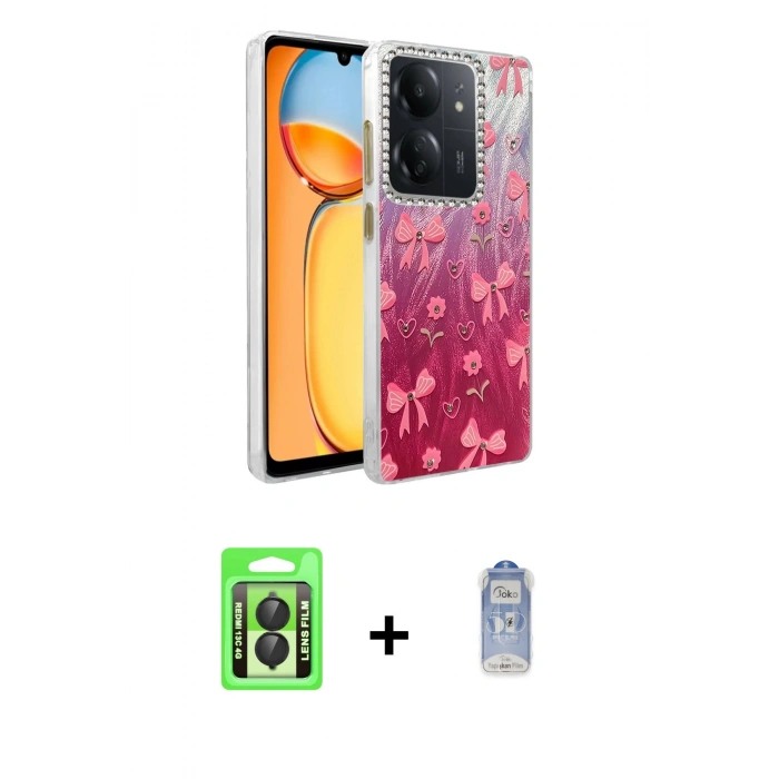 MARSİLYAN™- Redmi 13C Kılıf Zirve Modern Prime - Siyah Joko Magic 5D Cam + Raze Metal Kamera Lens - SH