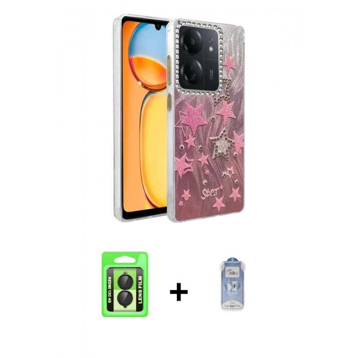 MARSİLYAN™- Redmi 13C Kılıf Zirve Modern Prime - Siyah Joko Magic 5D Cam + Raze Metal Kamera Lens - SH