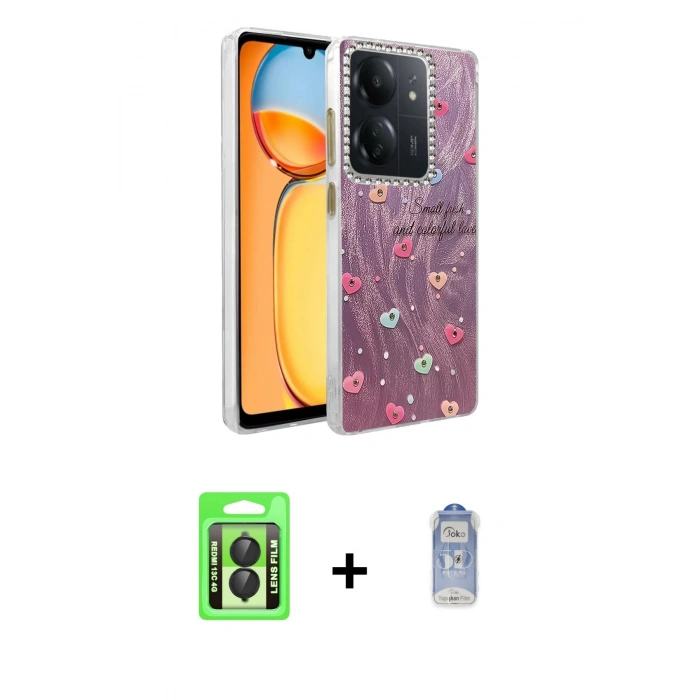 MARSİLYAN™- Redmi 13C Kılıf Zirve Modern Prime - Siyah Joko Magic 5D Cam + Raze Metal Kamera Lens - SH