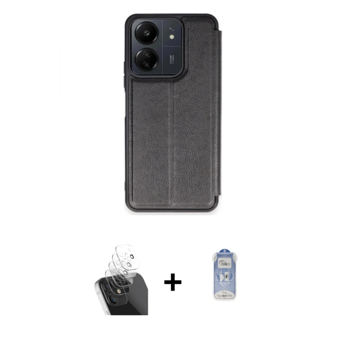 MARSİLYAN™- Redmi 13C Kılıf Zirve Yansıma Serisi - Siyah Joko Magic 5D Cam + Kamera Lens Koruma Cam - SF