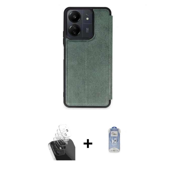 MARSİLYAN™- Redmi 13C Kılıf Zirve Yansıma Serisi - Siyah Joko Magic 5D Cam + Kamera Lens Koruma Cam - SF