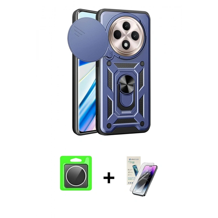 MARSİLYAN™- Redmi 14C Kılıf Ahenk Klasik - Şeffaf Pasifik Cam Ekran Koruyucu + Raze Metal Kamera Lens - GS