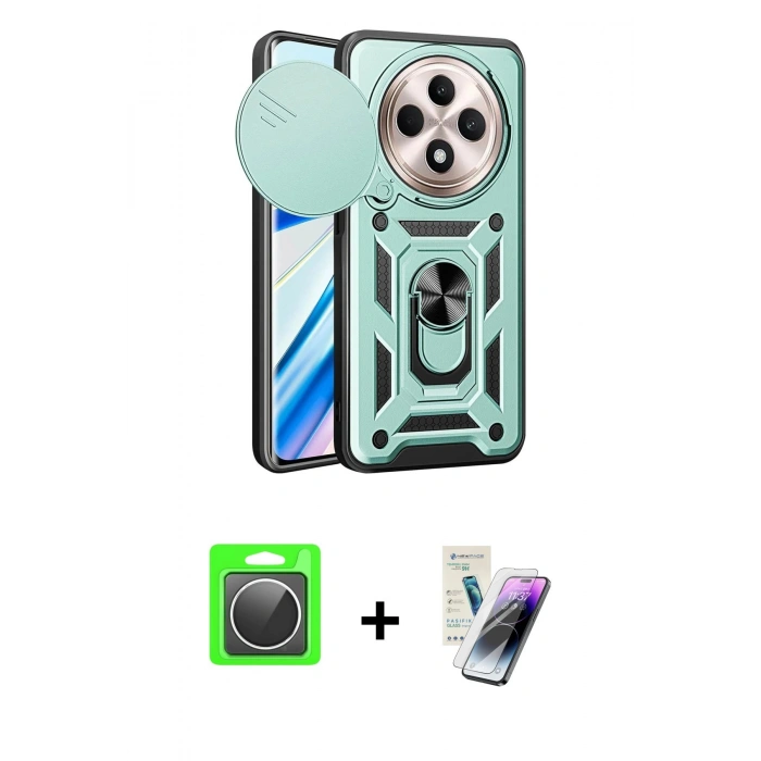 MARSİLYAN™- Redmi 14C Kılıf Ahenk Klasik - Şeffaf Pasifik Cam Ekran Koruyucu + Raze Metal Kamera Lens - GS