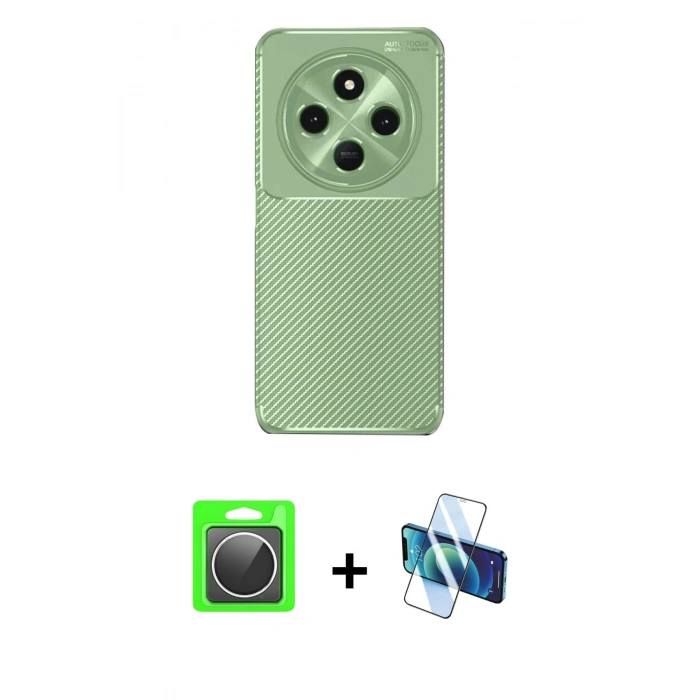 MARSİLYAN™- Redmi 14C Kılıf Eksen Form Prime - Siyah 3D Antistatik Seramik Nano Ekran Koruyucu + Raze Metal Kamera Lens - GS