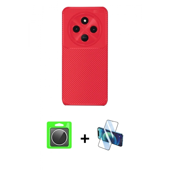 MARSİLYAN™- Redmi 14C Kılıf Eksen Form Prime - Siyah 3D Antistatik Seramik Nano Ekran Koruyucu + Raze Metal Kamera Lens - GS