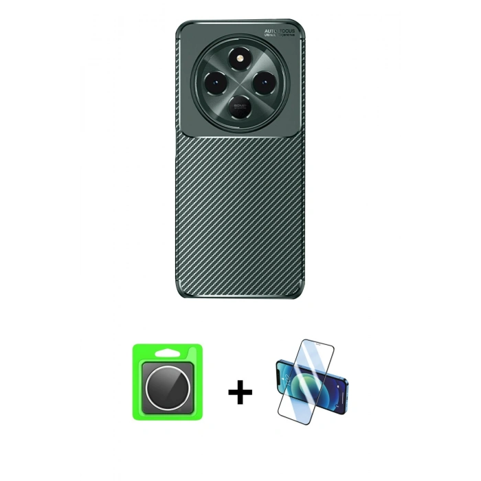 MARSİLYAN™- Redmi 14C Kılıf Eksen Form Prime - Siyah 3D Antistatik Seramik Nano Ekran Koruyucu + Raze Metal Kamera Lens - GS