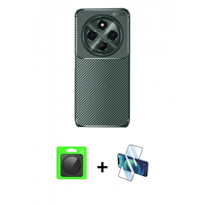 MARSİLYAN™- Redmi 14C Kılıf Eksen Form Prime - Siyah 3D Antistatik Seramik Nano Ekran Koruyucu + Raze Metal Kamera Lens - SH