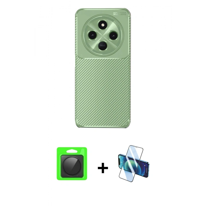 MARSİLYAN™- Redmi 14C Kılıf Eksen Form Prime - Siyah 3D Antistatik Seramik Nano Ekran Koruyucu + Raze Metal Kamera Lens - SH