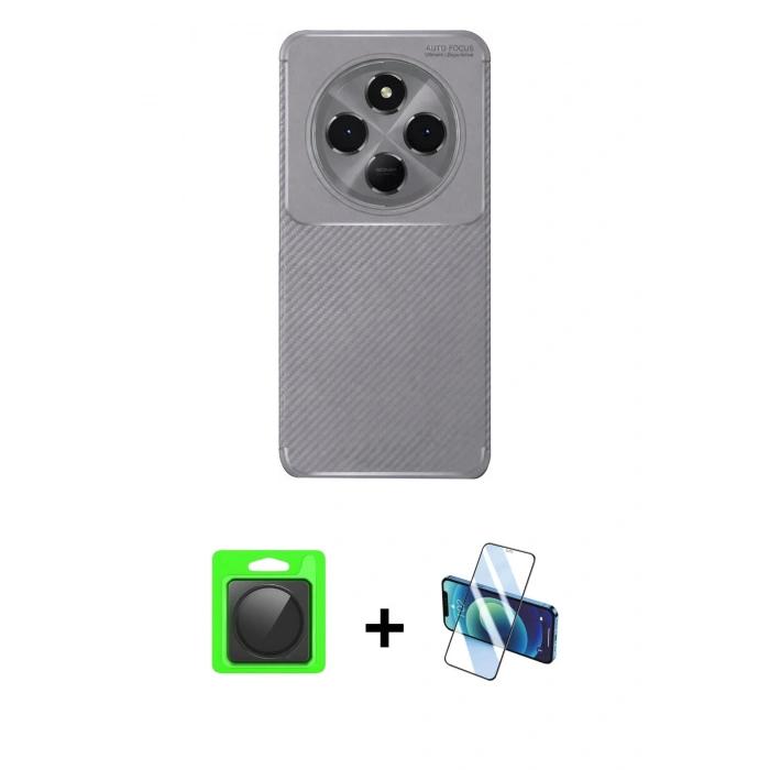 MARSİLYAN™- Redmi 14C Kılıf Eksen Form Prime - Siyah 3D Antistatik Seramik Nano Ekran Koruyucu + Raze Metal Kamera Lens - SH