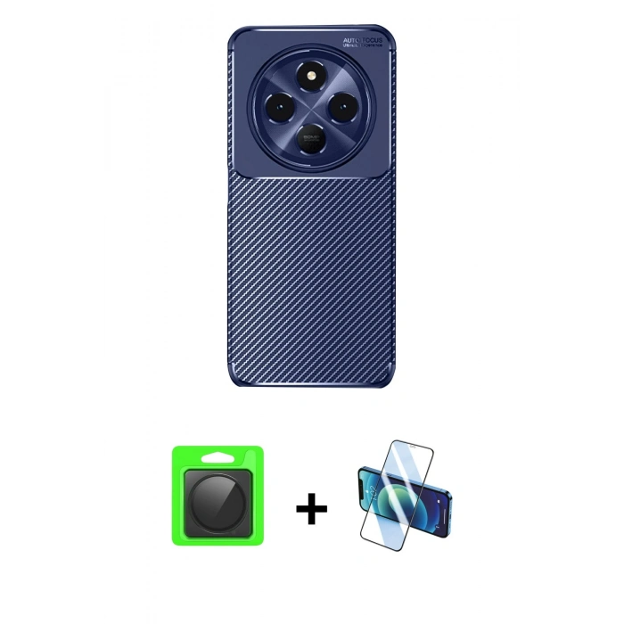 MARSİLYAN™- Redmi 14C Kılıf Eksen Form Prime - Siyah 3D Antistatik Seramik Nano Ekran Koruyucu + Raze Metal Kamera Lens - SH