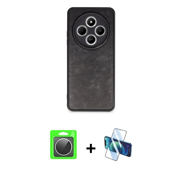 MARSİLYAN™- Redmi 14C Kılıf Kıvılcım Işık Serisi - Siyah 3D Antistatik Seramik Nano Ekran Koruyucu + Raze Metal Kamera Lens - GS