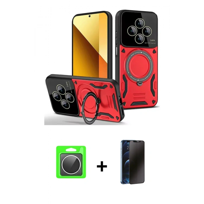 MARSİLYAN™- Redmi 14C Kılıf Kıvılcım Modern Serisi - Siyah 3D Antistatik Hayalet Cam Ekran Koruyucu + Raze Metal Kamera Lens - GS