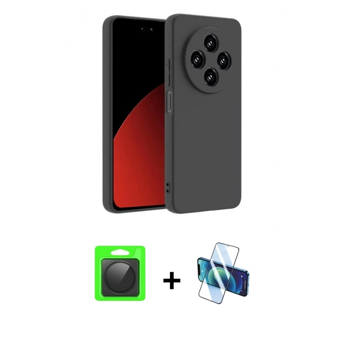 MARSİLYAN™- Redmi 14C Kılıf Kozmos Yansıma Özel Seri - Siyah 3D Antistatik Cam Ekran Koruyucu + Raze Metal Kamera Lens - SH