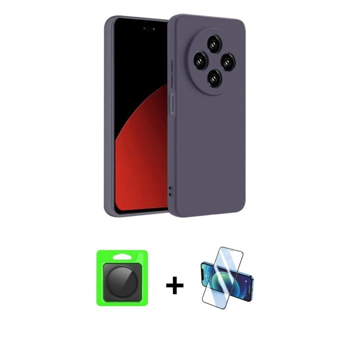 MARSİLYAN™- Redmi 14C Kılıf Kozmos Yansıma Özel Seri - Siyah 3D Antistatik Cam Ekran Koruyucu + Raze Metal Kamera Lens - SH