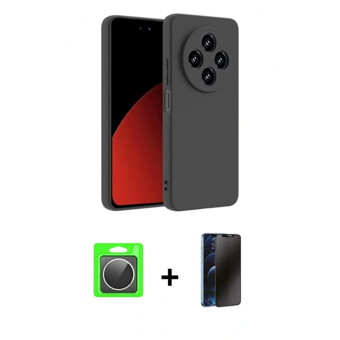 MARSİLYAN™- Redmi 14C Kılıf Kozmos Yansıma Özel Seri - Siyah 3D Antistatik Hayalet Cam Ekran Koruyucu + Raze Metal Kamera Lens - GS
