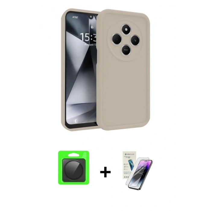 MARSİLYAN™- Redmi 14C Kılıf Yankı Yansıma Özel Seri - Şeffaf Pasifik Cam Ekran Koruyucu + Raze Metal Kamera Lens - SH