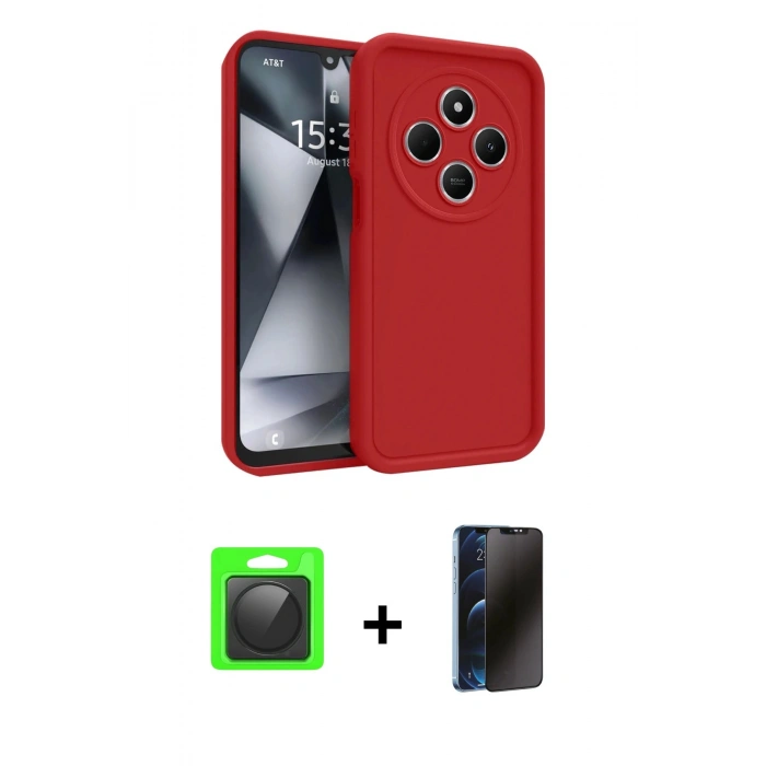 MARSİLYAN™- Redmi 14C Kılıf Yankı Yansıma Özel Seri - Siyah 3D Antistatik Hayalet Cam Ekran Koruyucu + Raze Metal Kamera Lens - SH
