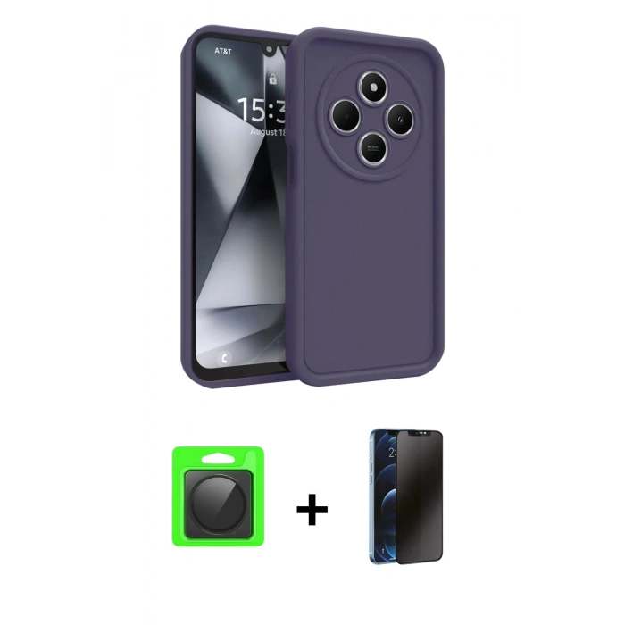 MARSİLYAN™- Redmi 14C Kılıf Yankı Yansıma Özel Seri - Siyah 3D Antistatik Hayalet Cam Ekran Koruyucu + Raze Metal Kamera Lens - SH