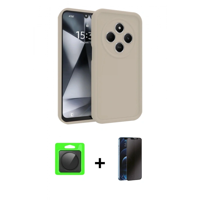 MARSİLYAN™- Redmi 14C Kılıf Yankı Yansıma Özel Seri - Siyah 3D Antistatik Hayalet Cam Ekran Koruyucu + Raze Metal Kamera Lens - SH