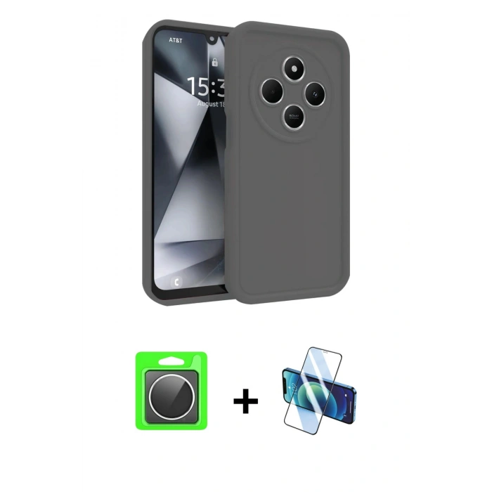 MARSİLYAN™- Redmi 14C Kılıf Yankı Yansıma Özel Seri - Siyah 3D Antistatik Seramik Nano Ekran Koruyucu + Raze Metal Kamera Lens - GS