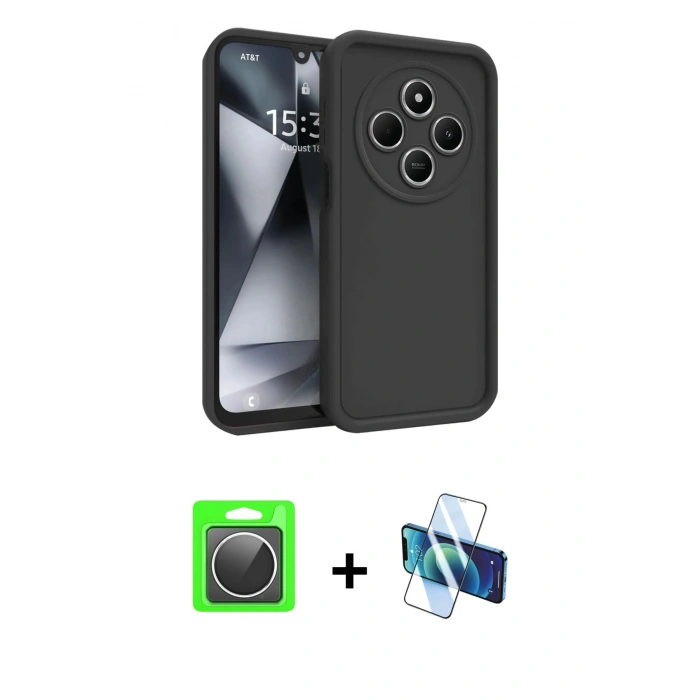 MARSİLYAN™- Redmi 14C Kılıf Yankı Yansıma Özel Seri - Siyah 3D Antistatik Seramik Nano Ekran Koruyucu + Raze Metal Kamera Lens - GS