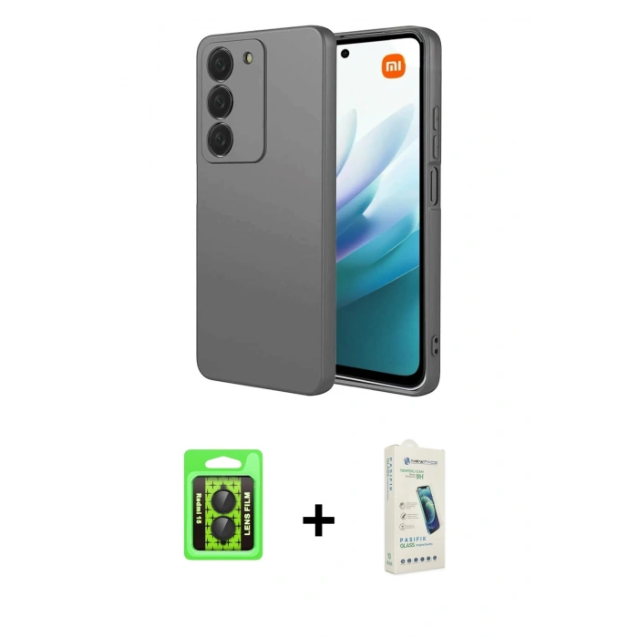 MARSİLYAN™- Redmi 15 4G Kılıf Kozmos Yansıma Özel Seri - Şeffaf Pasifik Cam Ekran Koruyucu + Siyah Raze Metal Kamera Lens