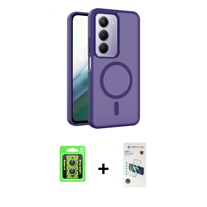 MARSİLYAN™- Redmi 15 4G Kılıf Siluet Minimal Prime - Siyah 3D Antistatik Cam Ekran Koruyucu + Raze Metal Kamera Lens - GS