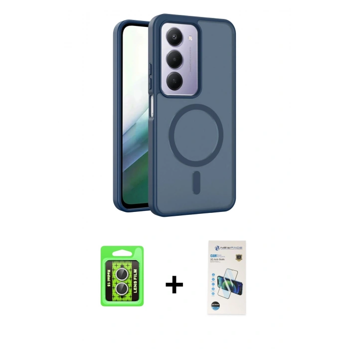 MARSİLYAN™- Redmi 15 4G Kılıf Siluet Minimal Prime - Siyah 3D Antistatik Cam Ekran Koruyucu + Raze Metal Kamera Lens - GS