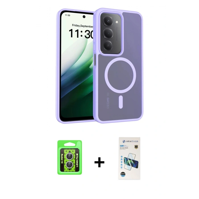 MARSİLYAN™- Redmi 15 4G Kılıf Siluet Minimal Prime - Siyah 3D Antistatik Cam Ekran Koruyucu + Raze Metal Kamera Lens - GS