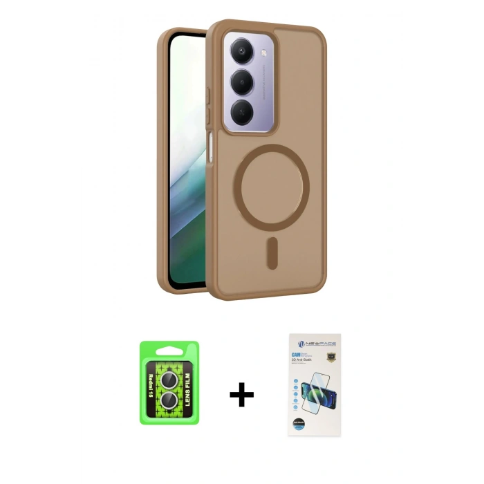 MARSİLYAN™- Redmi 15 4G Kılıf Siluet Minimal Prime - Siyah 3D Antistatik Cam Ekran Koruyucu + Raze Metal Kamera Lens - GS
