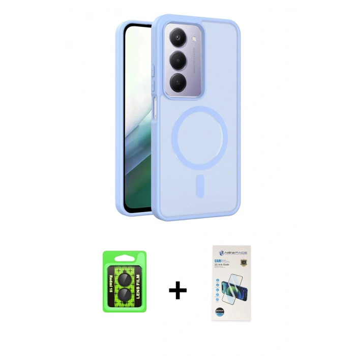 MARSİLYAN™- Redmi 15 4G Kılıf Siluet Minimal Prime - Siyah 3D Antistatik Cam Ekran Koruyucu + Raze Metal Kamera Lens - SH