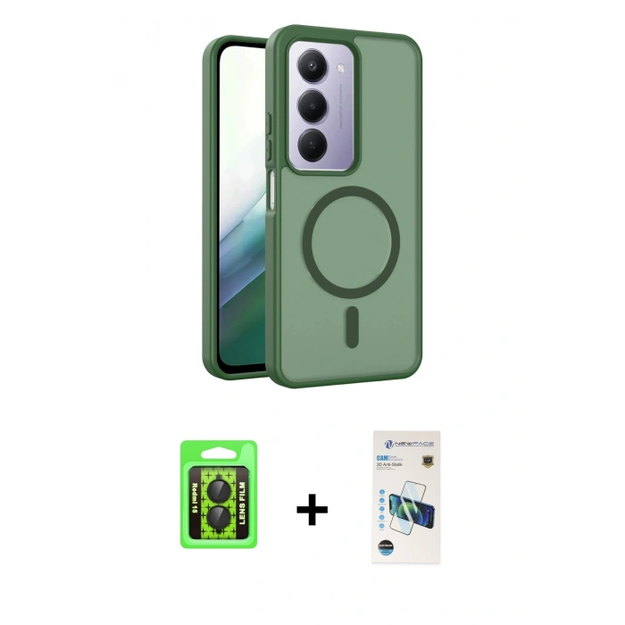 MARSİLYAN™- Redmi 15 4G Kılıf Siluet Minimal Prime - Siyah 3D Antistatik Cam Ekran Koruyucu + Raze Metal Kamera Lens - SH