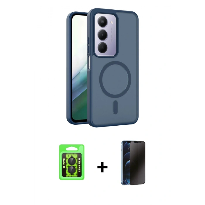 MARSİLYAN™- Redmi 15 4G Kılıf Siluet Minimal Prime - Siyah 3D Antistatik Hayalet Cam Ekran Koruyucu + Raze Metal Kamera Lens - SH