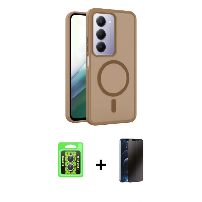 MARSİLYAN™- Redmi 15 4G Kılıf Siluet Minimal Prime - Siyah 3D Antistatik Hayalet Cam Ekran Koruyucu + Raze Metal Kamera Lens - GS