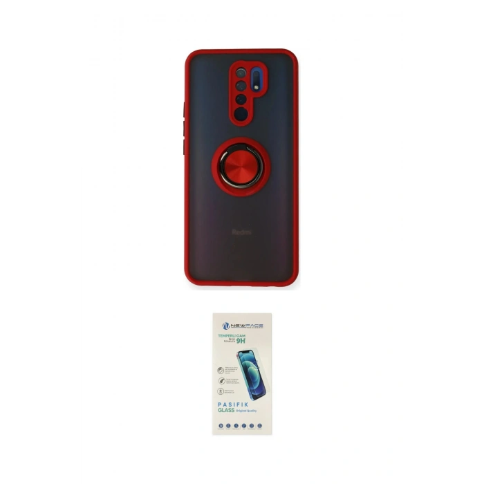 MARSİLYAN™- Redmi 9 Kılıf Yörünge Çizgi - Şeffaf Pasifik Cam Ekran Koruyucu