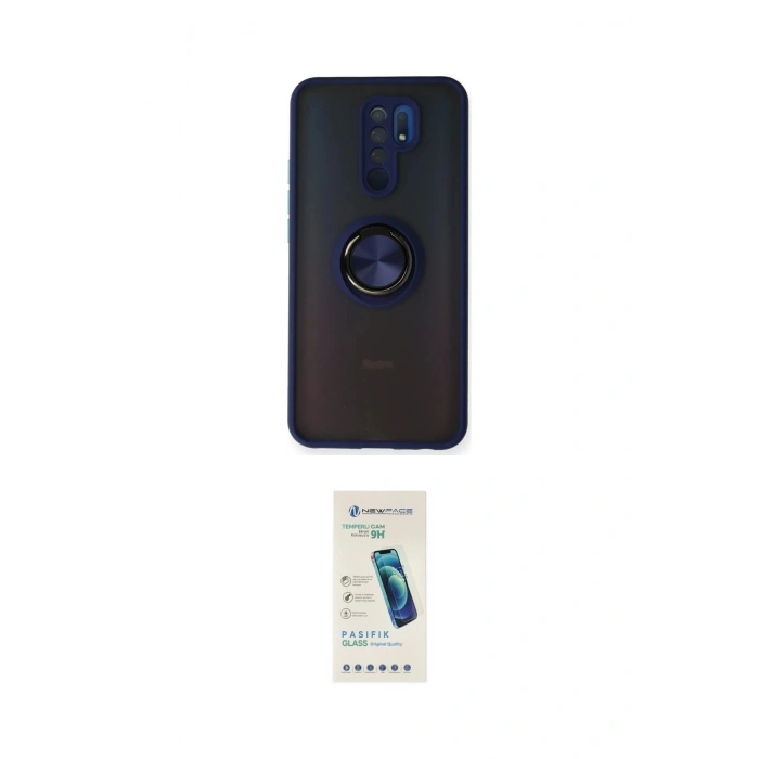 MARSİLYAN™- Redmi 9 Kılıf Yörünge Çizgi - Şeffaf Pasifik Cam Ekran Koruyucu