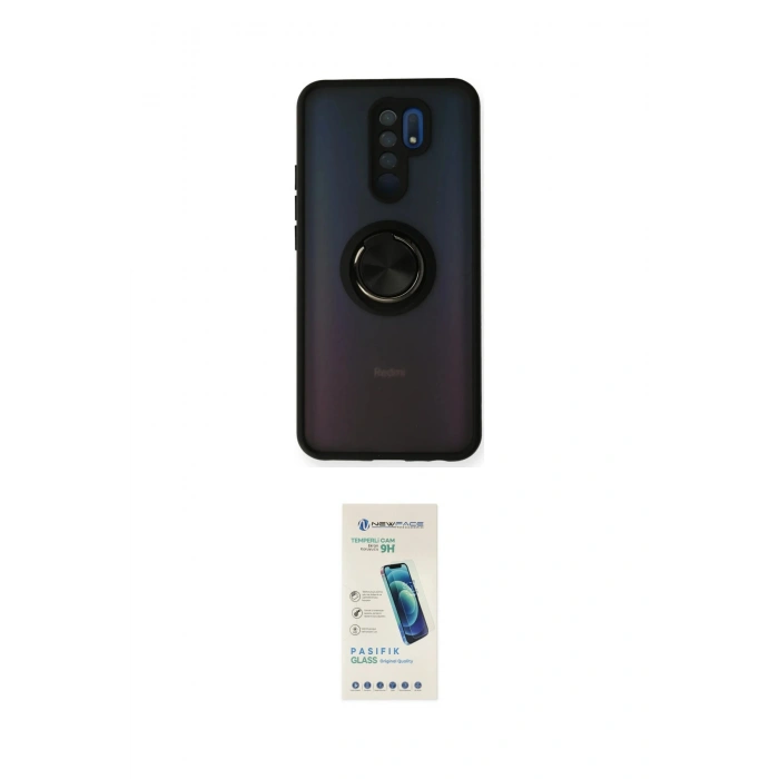 MARSİLYAN™- Redmi 9 Kılıf Yörünge Çizgi - Şeffaf Pasifik Cam Ekran Koruyucu