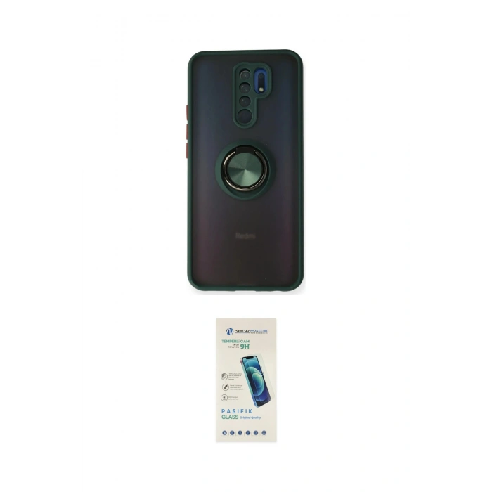 MARSİLYAN™- Redmi 9 Kılıf Yörünge Çizgi - Şeffaf Pasifik Cam Ekran Koruyucu