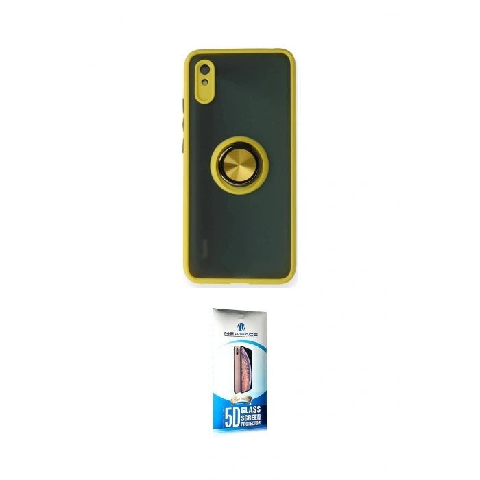 MARSİLYAN™- Redmi 9A Kılıf Yörünge Çizgi - Siyah 5D Eko Cam Ekran Koruyucu