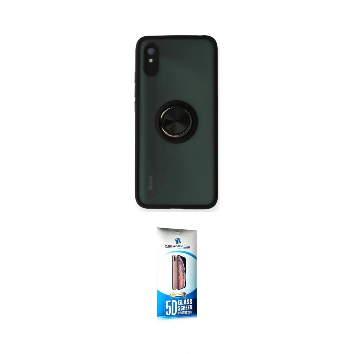 MARSİLYAN™- Redmi 9A Kılıf Yörünge Çizgi - Siyah 5D Eko Cam Ekran Koruyucu