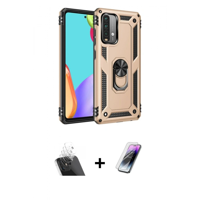 MARSİLYAN™- Redmi 9T Kılıf Ahenk Klasik Koleksiyonu - Şeffaf Pasifik Cam Ekran Koruyucu + Kamera Lens Koruma Cam - SF