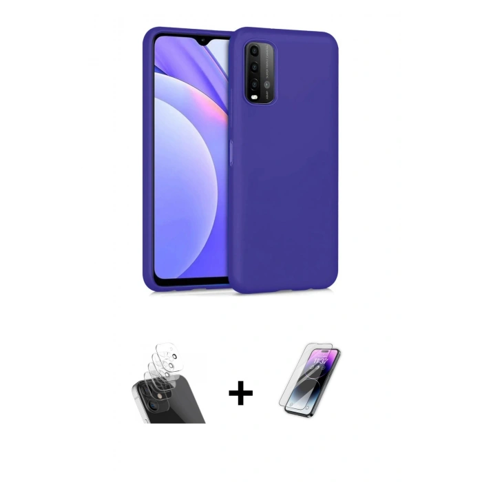 MARSİLYAN™- Redmi 9T Kılıf Ahenk Serisi - Şeffaf Pasifik Cam Ekran Koruyucu + Kamera Lens Koruma Cam - SF
