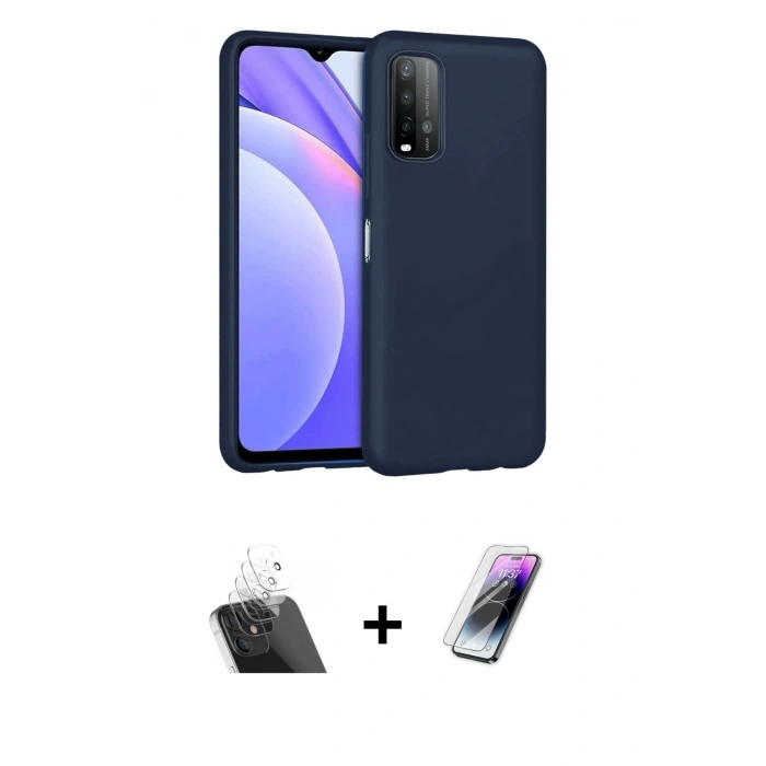 MARSİLYAN™- Redmi 9T Kılıf Ahenk Serisi - Şeffaf Pasifik Cam Ekran Koruyucu + Kamera Lens Koruma Cam - SF
