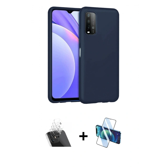 MARSİLYAN™- Redmi 9T Kılıf Ahenk Serisi - Siyah 3D Antistatik Seramik Nano Ekran Koruyucu + Kamera Lens Koruma Cam - SF