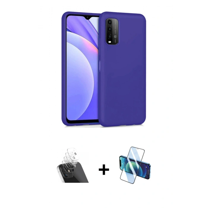 MARSİLYAN™- Redmi 9T Kılıf Ahenk Serisi - Siyah 3D Antistatik Seramik Nano Ekran Koruyucu + Kamera Lens Koruma Cam - SF