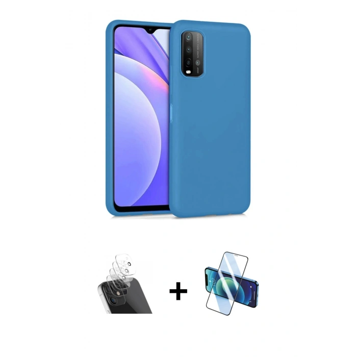 MARSİLYAN™- Redmi 9T Kılıf Ahenk Serisi - Siyah 3D Antistatik Seramik Nano Ekran Koruyucu + Kamera Lens Koruma Cam - SF